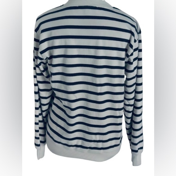 Cotton DEREK LAM IO Navy & Cream Knit Top Sweater Shirt Designer Gold Buttons SM - Picture 8 of 11